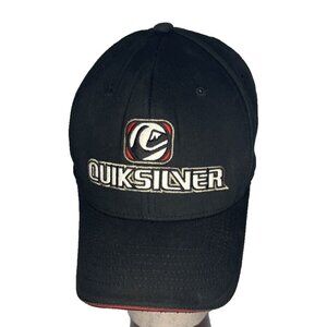 Quiksilver Surf Skate Embroidered FlexFit Fitted Hat Cap Black Red Edge trim OS